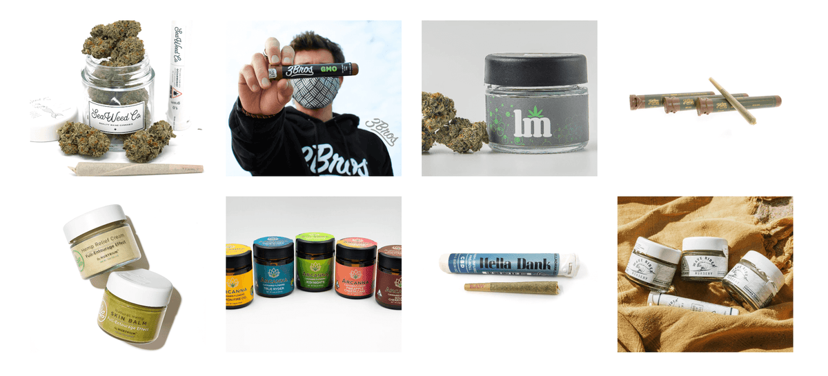 Custom labeled cannabis jars and pre-roll tubes from several brands