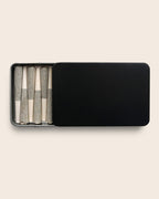 114mm Pre-Roll Multipack Slider Tin – open, black, with pre-rolls