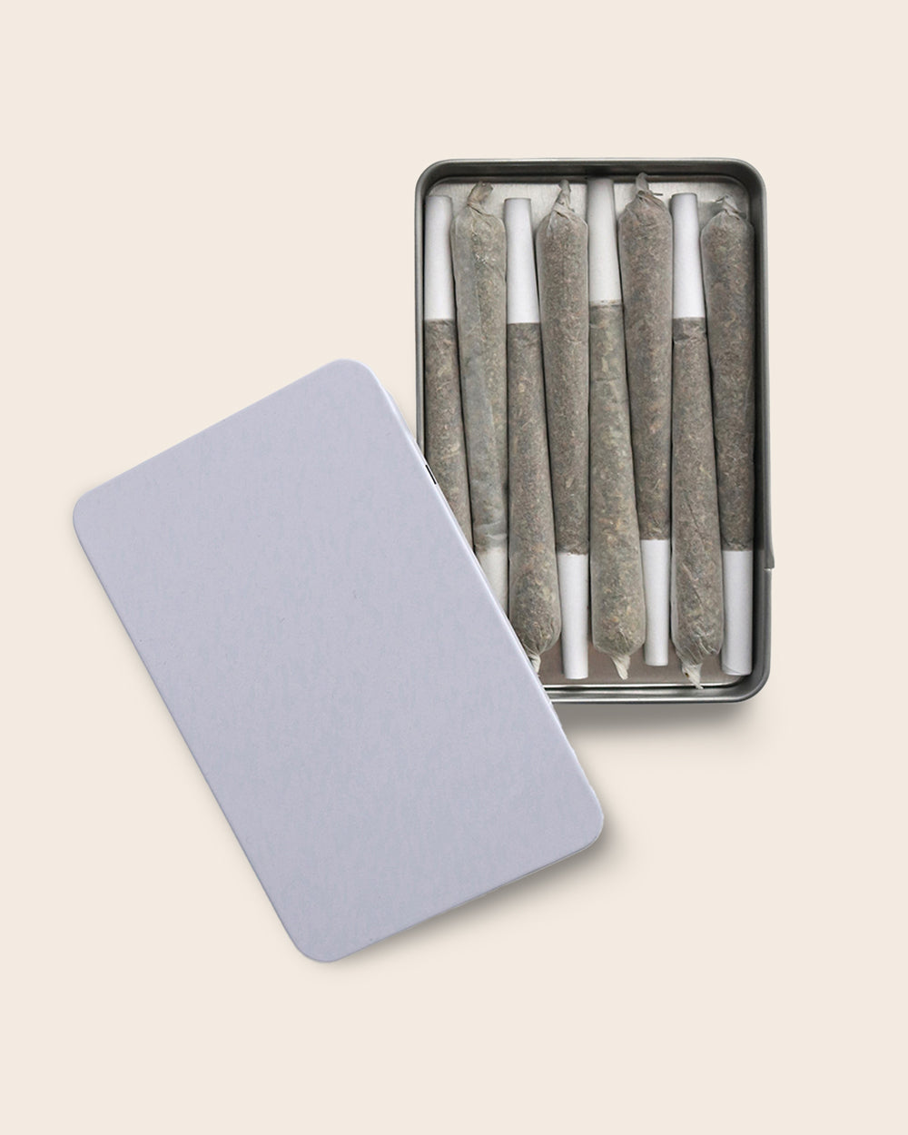 114mm Pre-Roll Multipack Slider Tin – open, white, with pre-rolls