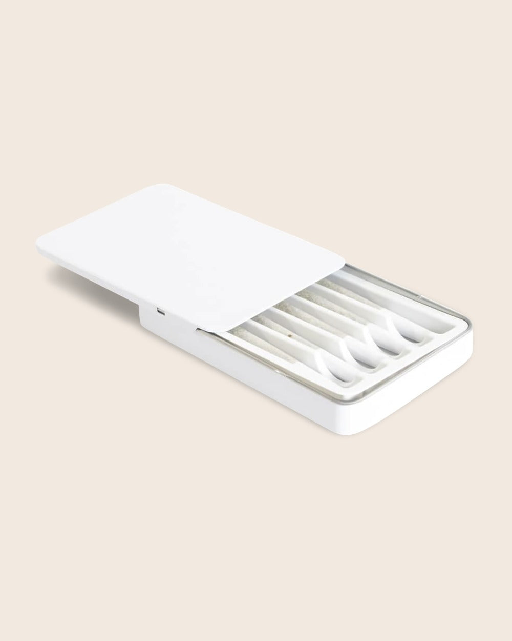 White Pre-Roll Multipack Plastic Insert inside an open white slider tin